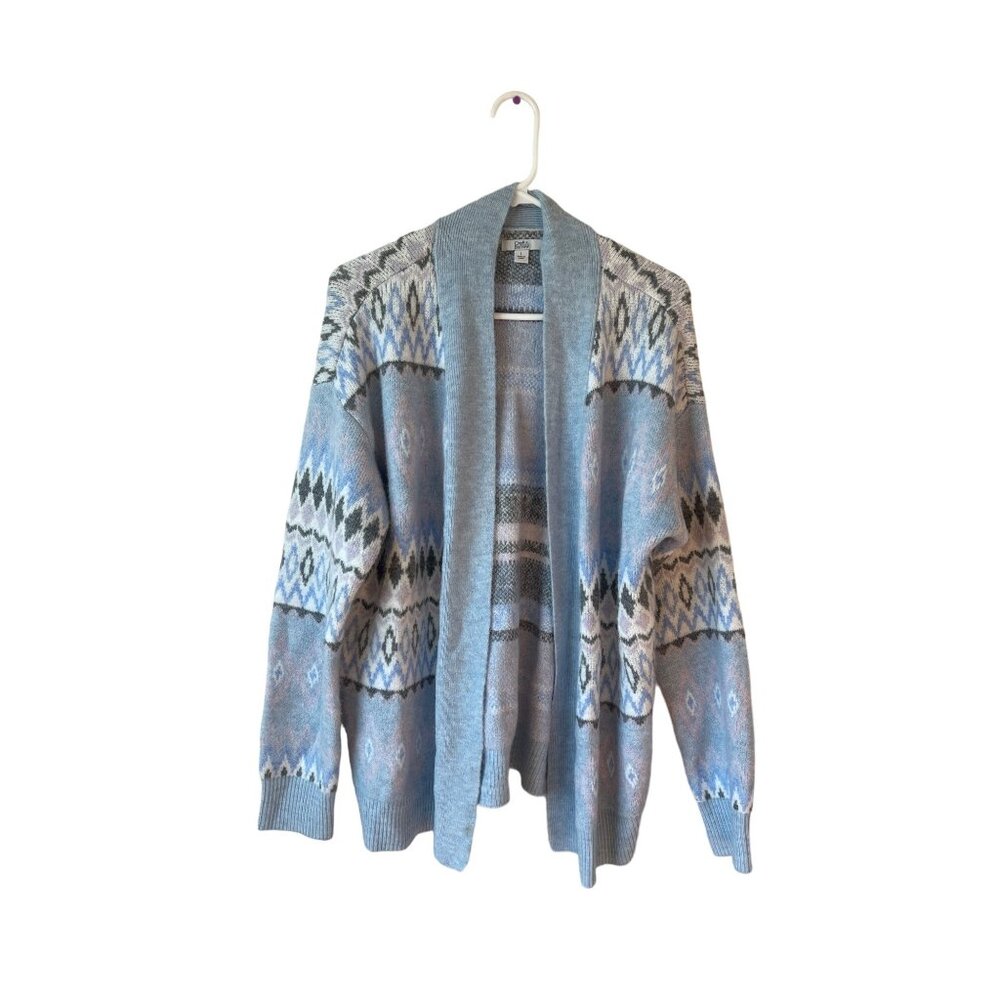 Croft & Barrow Size Large Blue Multicolor Cardigan Sweater Open Front Grandmacor